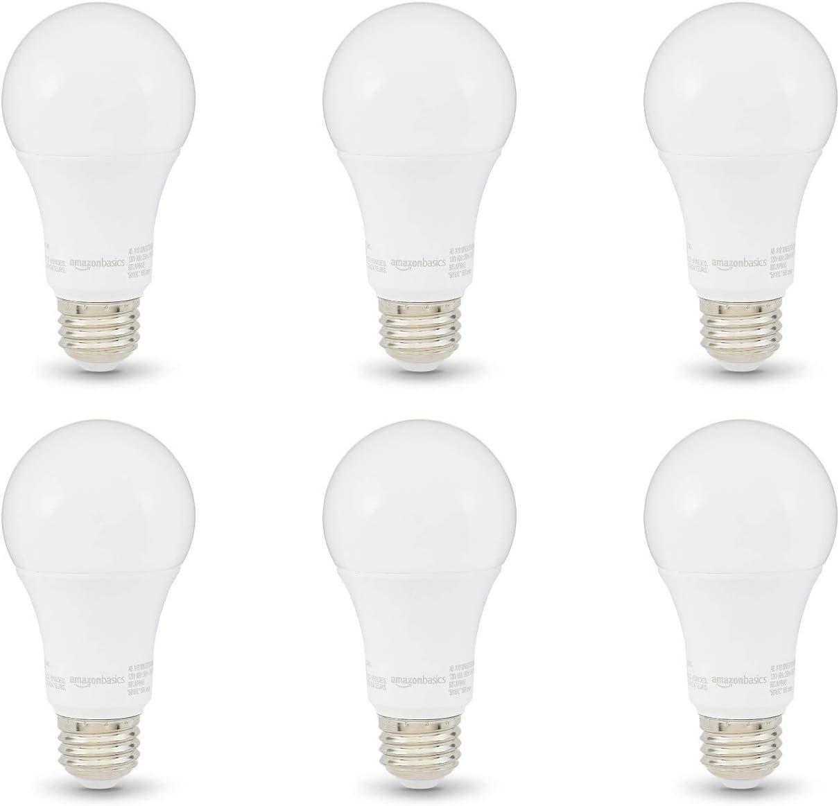 Amazon Basics A19 LED Light Bulbs, 100W Equivalent, 15W Energy Efficient, E26 Standard Base, Soft White 2700K, Non-Dimmable, 10,000 Hour Lifetime, 6-Pack