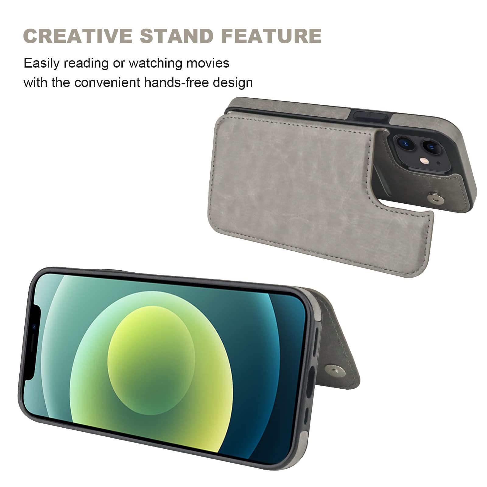 ONETOP Compatible with iPhone 12 Compatible with iPhone 12 Pro Wallet Case with Card Holder, PU Leather Kickstand Card Slots Case, Double Magnetic Clasp Durable Shockproof Cover 6.1 Inch(Black)