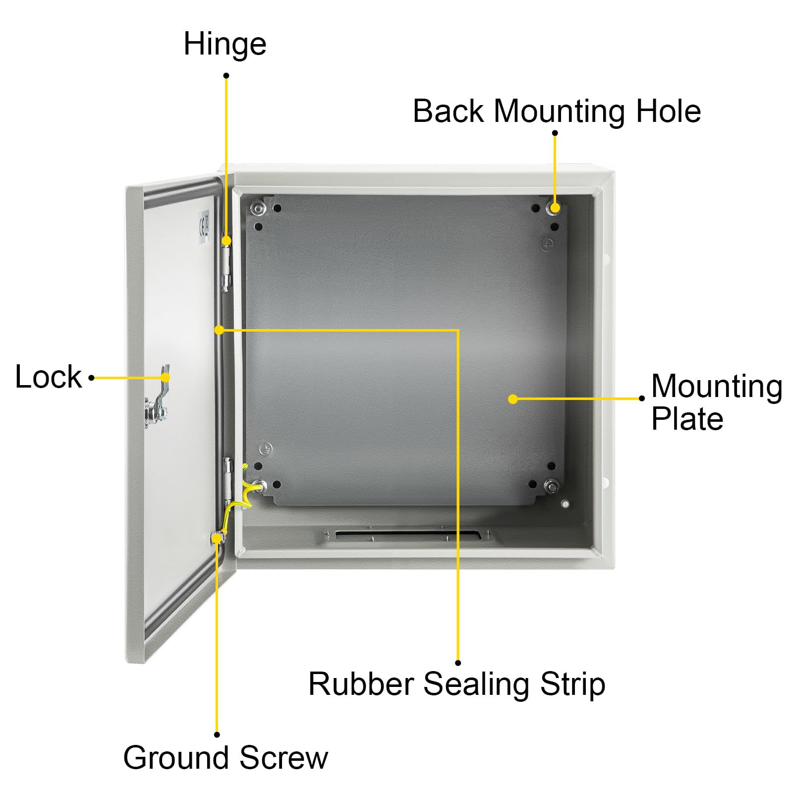 VEVOR NEMA Steel Enclosure, 8" x 8" x 6" NEMA 4X Steel Electrical Box, IP66 Waterproof & Dustproof, Outdoor/Indoor Electrical Junction Box, with Mounting Plate
