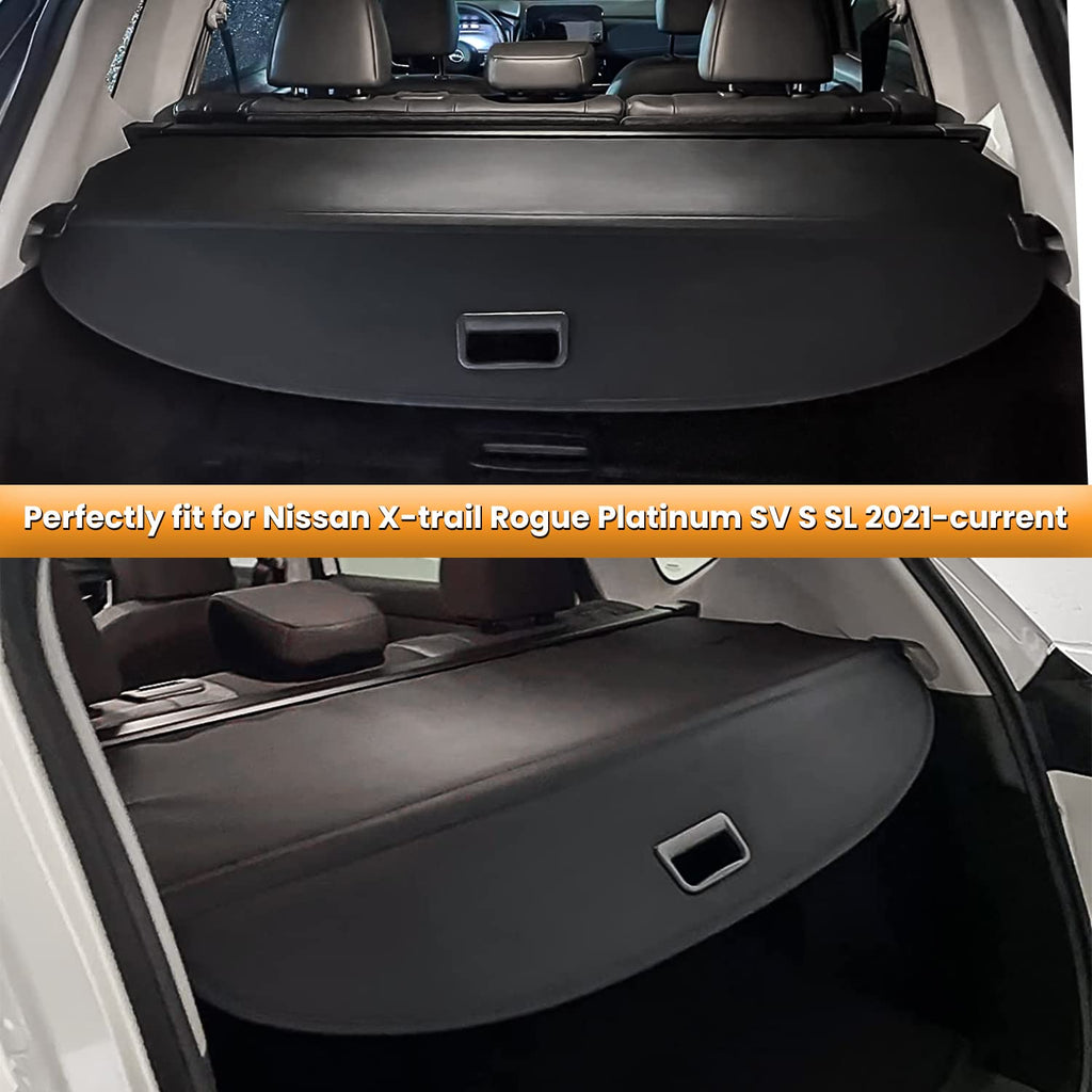 Trunk Cargo Cover for Nissan Rogue S SV SL Platinum 2014-2020 Retractable Rear Trunk Cargo Luggage Security Shade Cover Shield Interior Accessories Waterproof Custom Fit All Weather (Black)