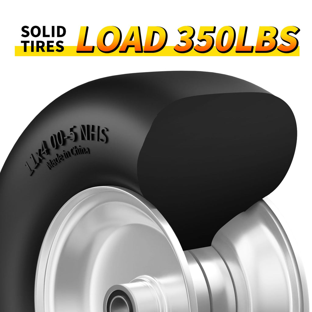 RONPOW 11x4.00-5 Lawn Mower Tires Flat Free and Wheel, 11x4-5 Solid Front Tires for Zero Turn Mower, 350Lbs Load, 3/4", 5/8" and 1/2" Bearings, 3.4"-5.8" Hub for Residential Commercial, 2Pack Gray
