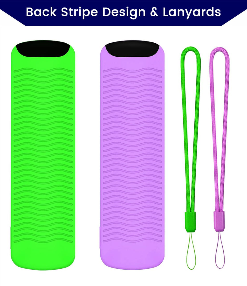 2-Pack Glowing Remote Cover, Silicone Protective Case with Lanyard, Glow Blue and Glow Purple, Compatible with Smart TV Remote Controller