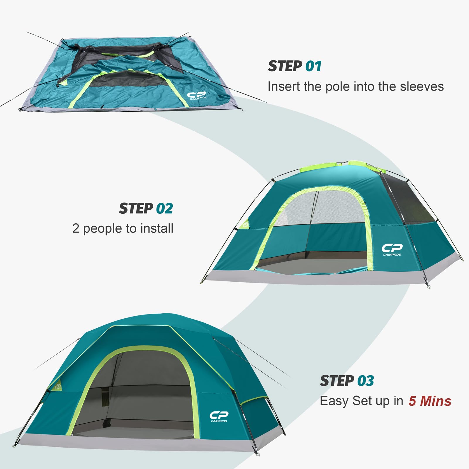 CAMPROS CP Camping Tent 2/4/6 Person, Waterproof Windproof Double Layer Dome Tent, Easy Setup with Large Mesh Windows & Wide Door for Outdoor Camping Backyard