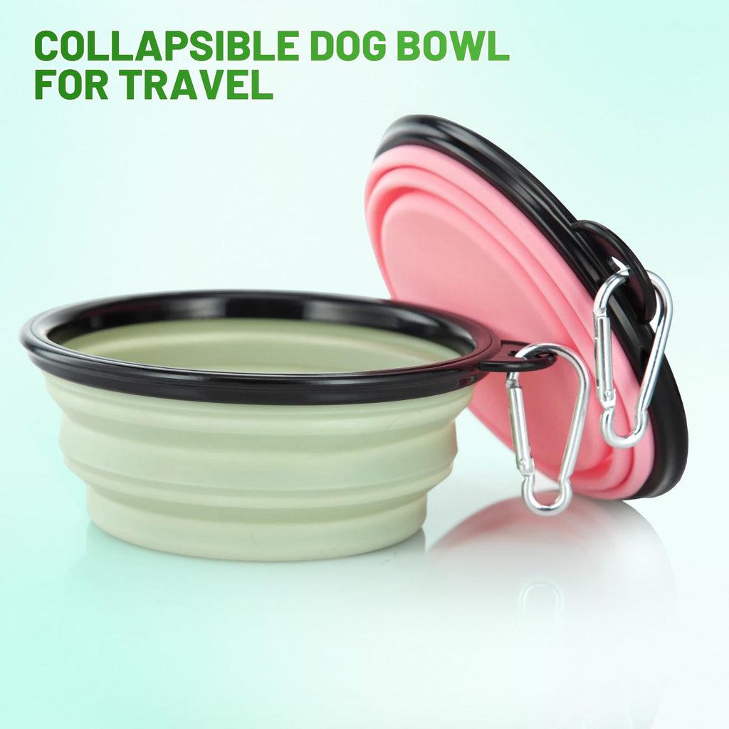 Dog Bowl Pet Collapsible Bowls, 2 Pack Collapsible Dog Water Bowls for Cats Dogs, Portable Pet Feeding Watering Dish for Walking Parking Traveling with 2 Carabiners (Small, Black & Pink)
