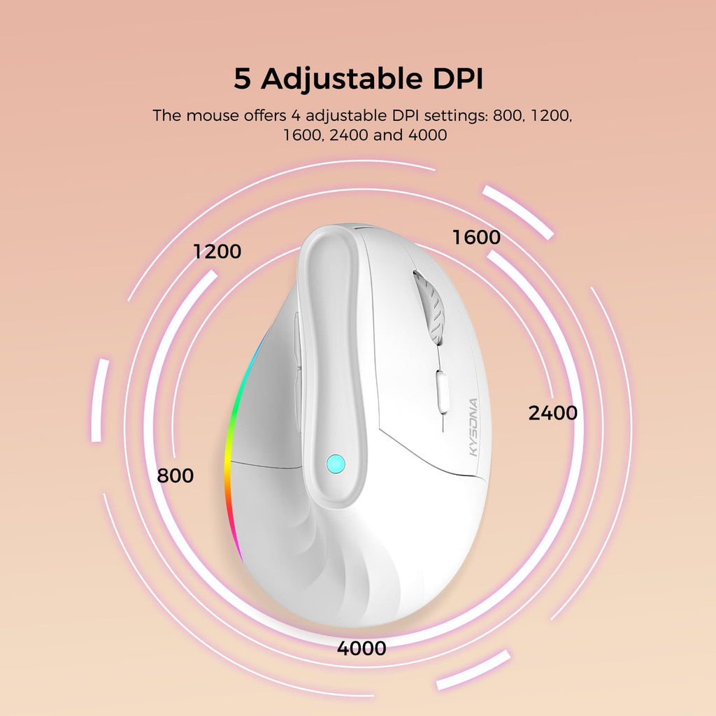 KYSONA Ergonomic Mouse Wireless, Bluetooth Vertical Mouse, 5-Level Adjustable DPI, 2.4G Silent Switch Mice for Windows, MacOS, IPadOS, Laptop, PC, Black