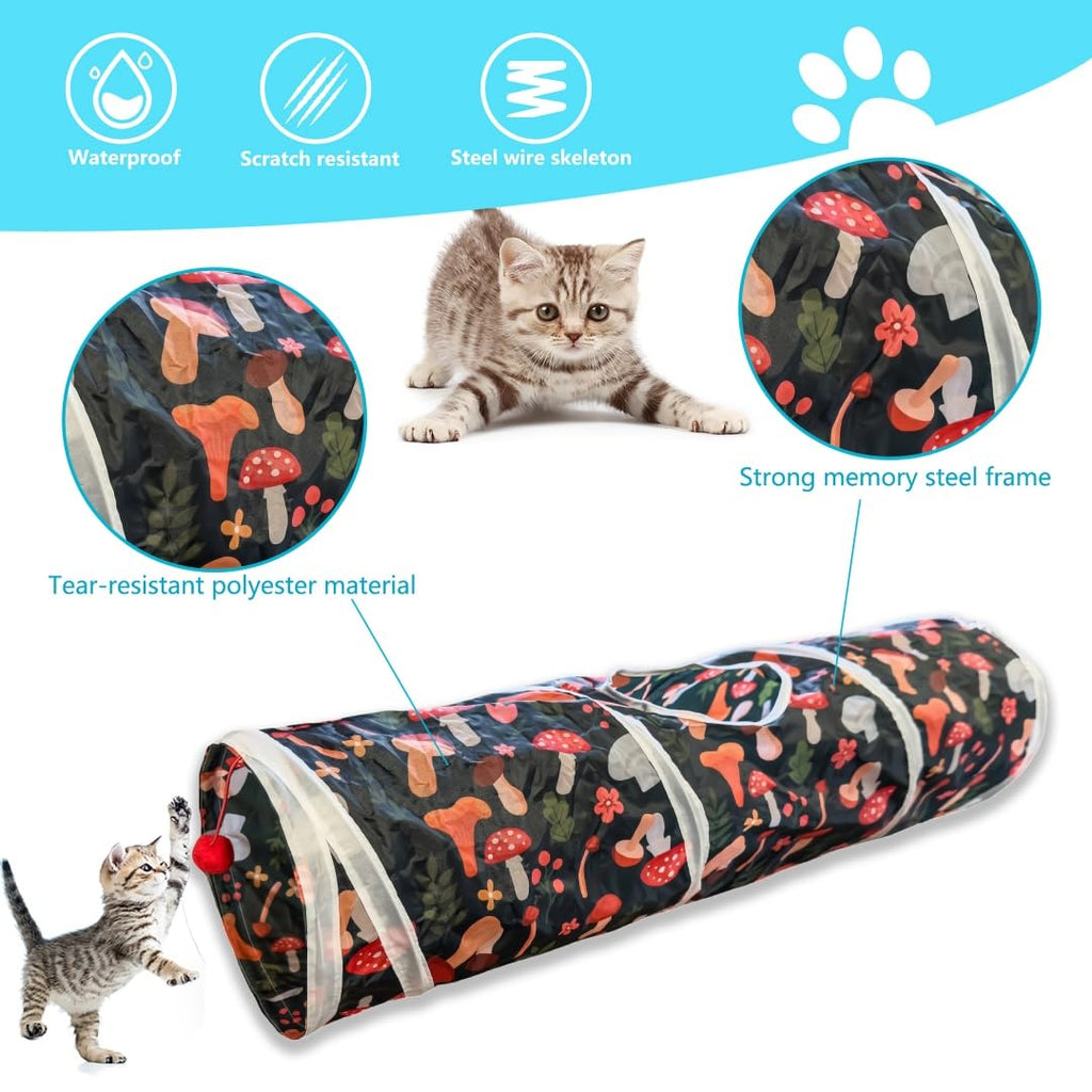 Sheldamy Cat Tunnel, 2-Way Collapsible Play Tunnel, Interactive Toy Maze for Small Animals, Suitable for Kittens, Puppies, Rabbits, Ferrets, Blue & Black
