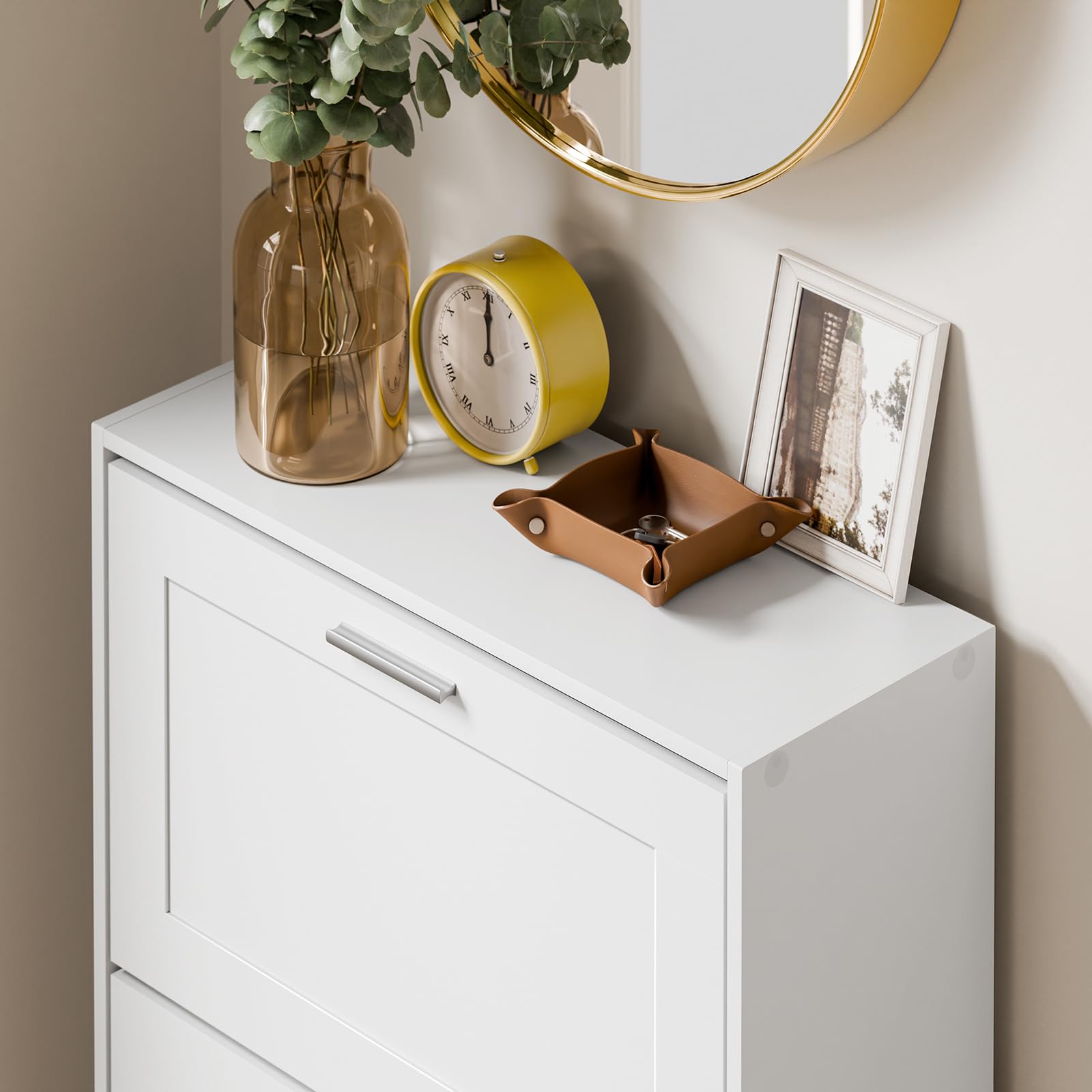 Haotian Shoe Cabinet Storage for Entryway, Narrow Shoe Cabinet with Two Flip Drawers to Save Space, Shoe Rack Cabinet for Front Door Entrance Hallway (Black)