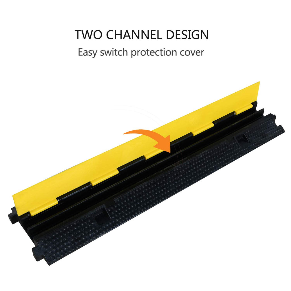 4 Pack Rubber Cable Ramp Hose Cable Protector Ramp 1 Channel 11000Lbs Load Capacity Traffic Speed Bump Wires Power Lines Extension Cord Cover for Indoor Outdoor