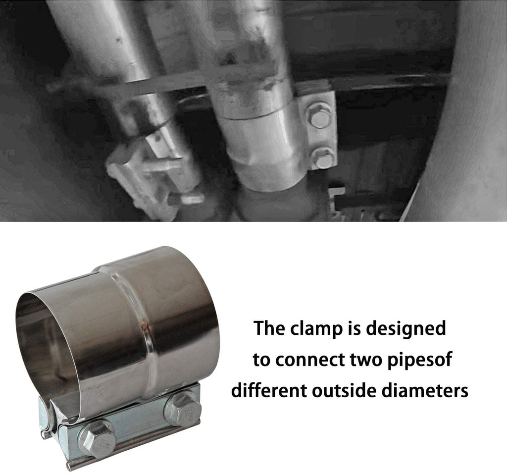 Exhaust Clamps Band Clamp 2.5" Lap Joint - Stainless Steel Lap Joint Exhaust Band Clamp with 1 Block 2Pcs for 2.5" Od to 2.5" Id Exhaust Pipe, Muffler, Elbow and Exhaust Tubing Connection(2 Pack)