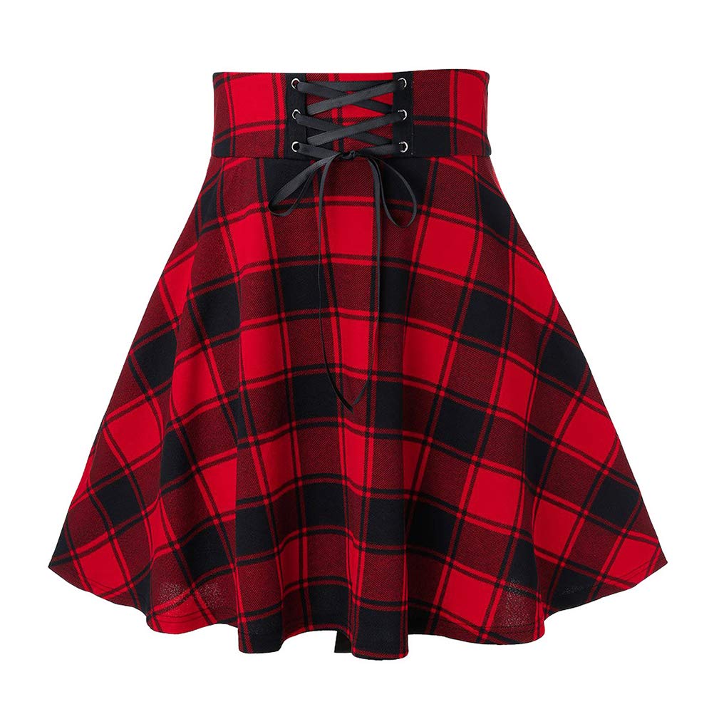 IDEALSANXUN Gothic Plaid Mini Skirts for Women Short High Waist Plaid Skirts