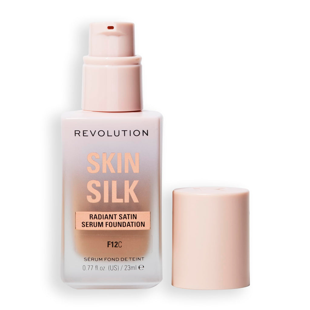 Revolution Skin Silk Radiant Satin Serum Foundation, Buildable Coverage with Hydrating Hyaluronic Acid for a Natural Finish, Vegan & Cruelty-Free, F0.5C Fair Skin Tones, 0.77 fl oz