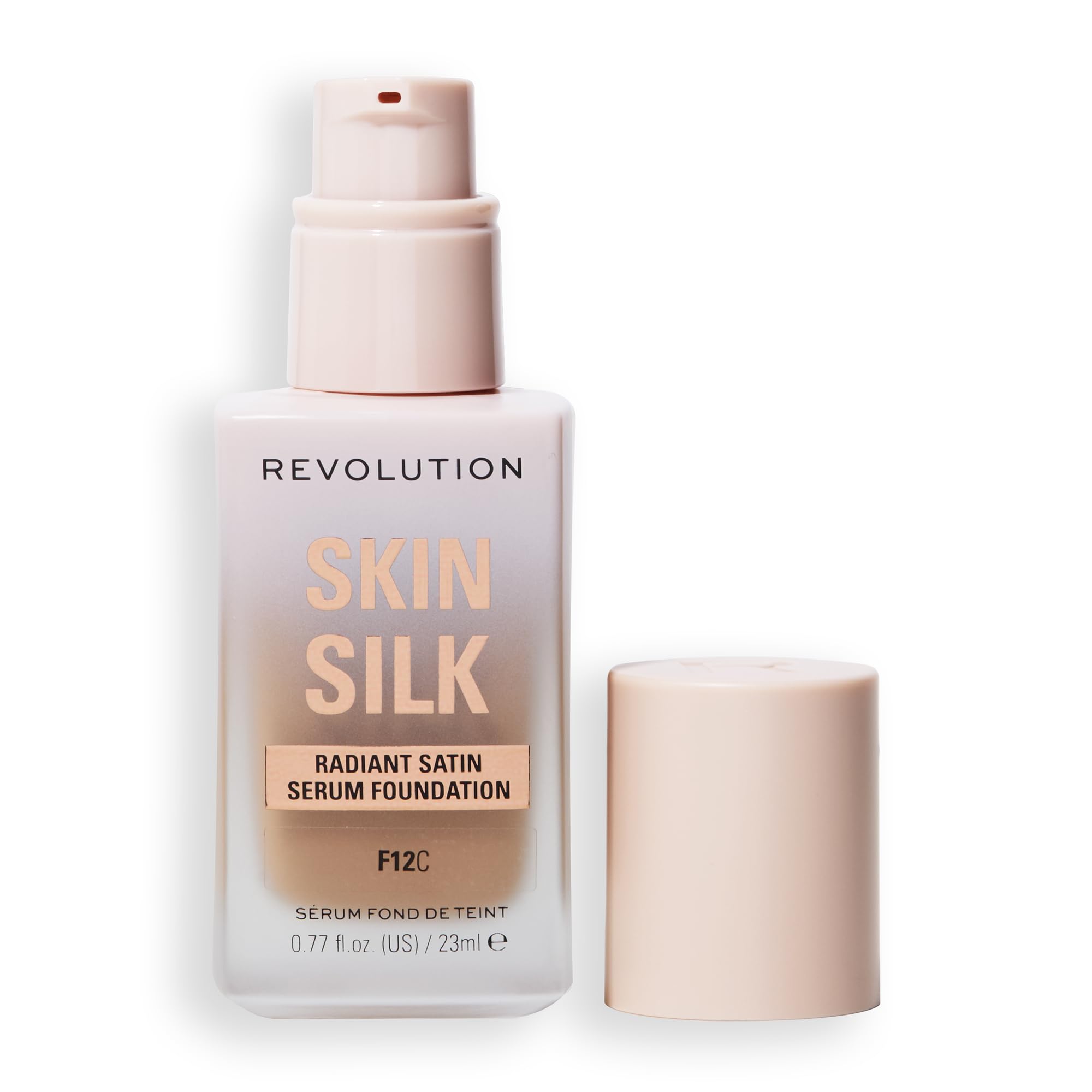 Revolution Skin Silk Radiant Satin Serum Foundation, Buildable Coverage with Hydrating Hyaluronic Acid for a Natural Finish, Vegan & Cruelty-Free, F0.5C Fair Skin Tones, 0.77 fl oz