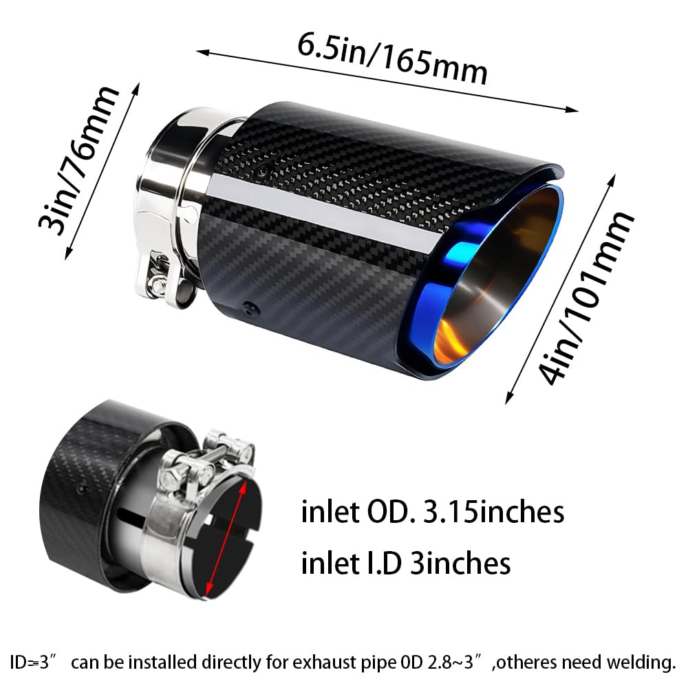 2"Inlet 3"Outlet Car Exhaust Tips Carbon Fiber Tailpipe Exhaust Pipe Tail Throat Tail Pipe Burnt Need Height>3.5 Inch Widht>3.5 Inch