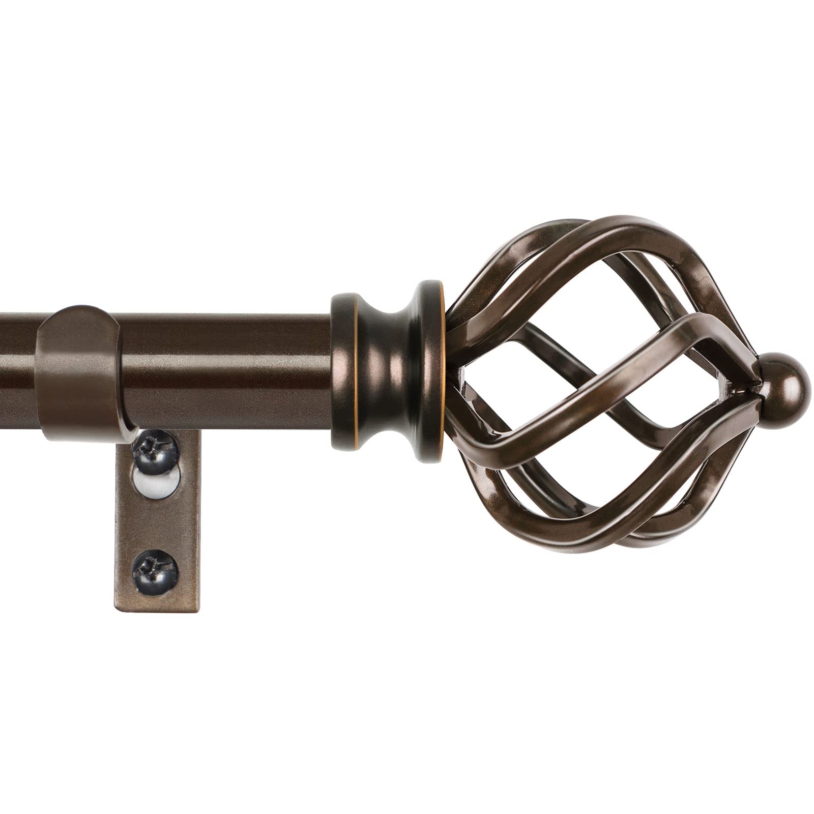 KAMANINA Silver Curtain Rod 32 to 58 Inch(2.6-4.8ft), Adjustable Curtain Rods for Windows 28 to 48 Inch, 3/4 Inch Splicing Drapery Rods with Twisted Cage Finial