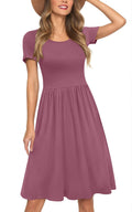 Womens Short Sleeve Empire Waist Dresses Casual Summer Dress with Pockets