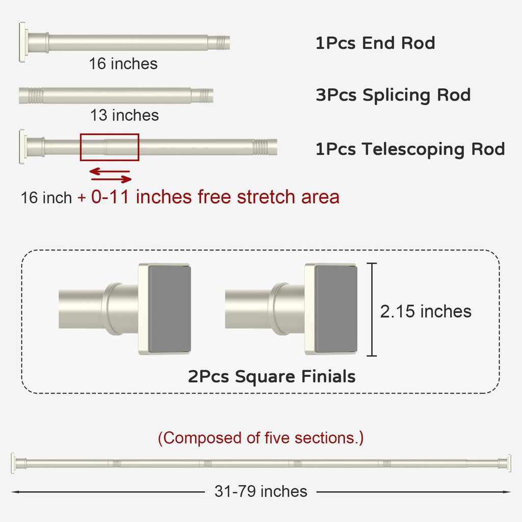 UIOSANRT Tension Shower Curtain Rod 31-55 Inches Non-Slip Shower Rod Tension Mounted No Drill Black Shower Curtain Rods Spring Tension Rod Adjustable Tension Curtain Rod for Windows Bathroom