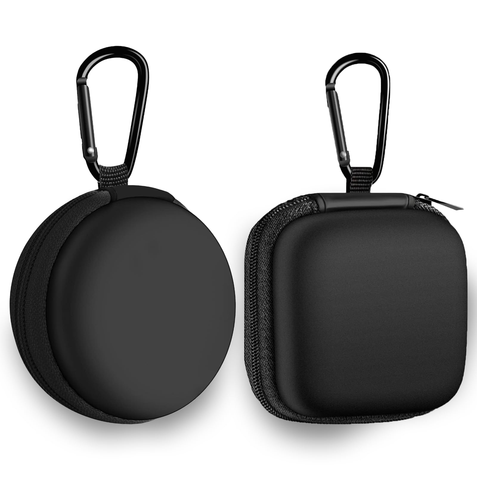 2Pack Oval Earbud Case Portable EVA Carrying Case Storage Bag Cell Phone Accessories Organizer with Carabiner for Earphone, Earbud, Earpieces, SD Memory Card, Camera Chips, Black/Purple