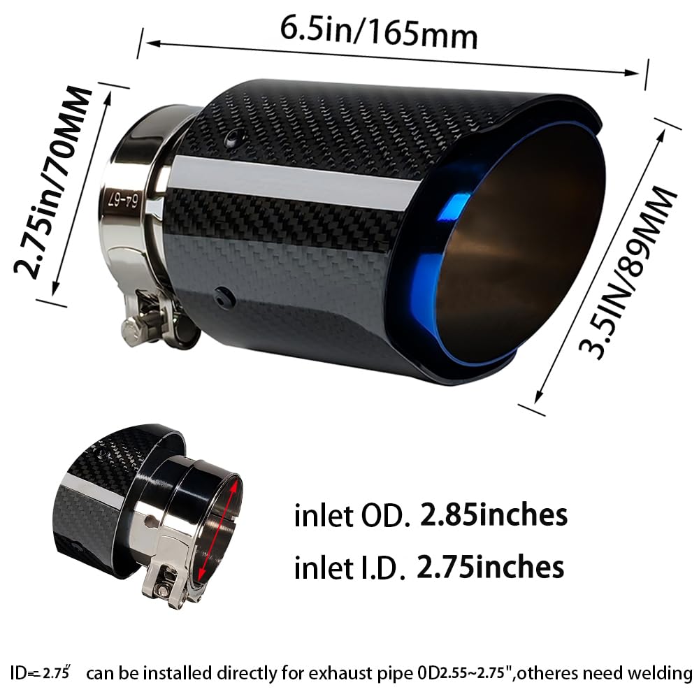 2"Inlet 3"Outlet Car Exhaust Tips Carbon Fiber Tailpipe Exhaust Pipe Tail Throat Tail Pipe Burnt Need Height>3.5 Inch Widht>3.5 Inch