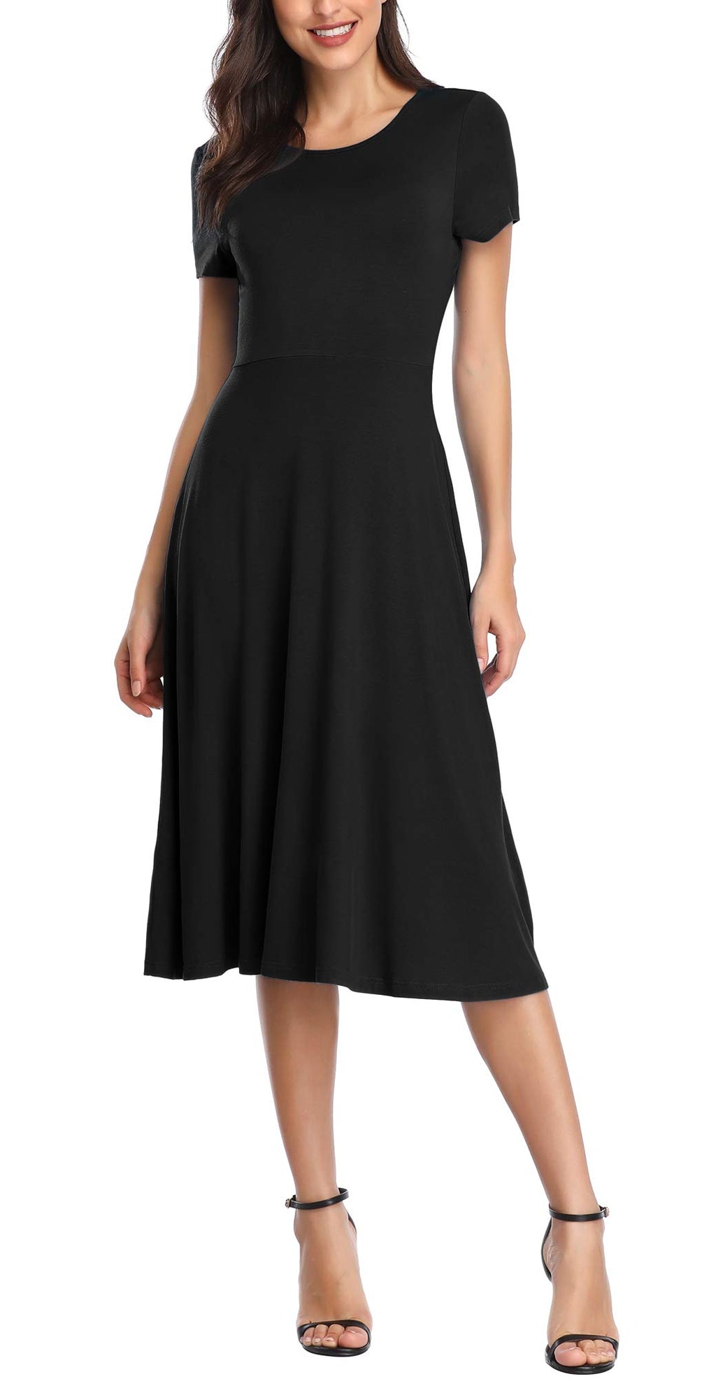 Urban CoCo Women's Vintage Short Sleeve High Waist Flared Midi Casual Summer Dress