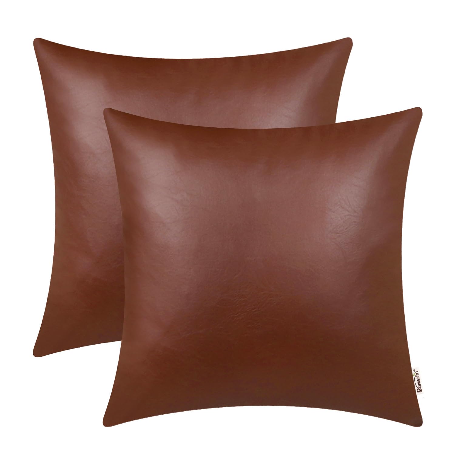 BRAWARM Faux Leather Throw Pillow Covers 16 X 16 Inches - Black Leather Pilow Covers Pack of 2, Solid Dyed Leather Pillowcases for Couch Bed Sofa Garden Home Decorative