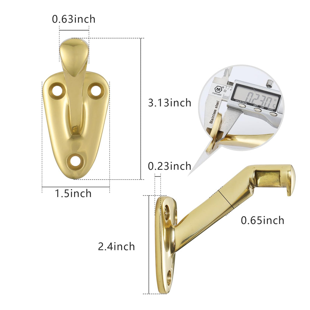 HOME MASTER HARDWARE Heavy Duty Handrail Stair Brackets Brass Staircase Hand Rail Bracket, Gold Finish, 1Pcs