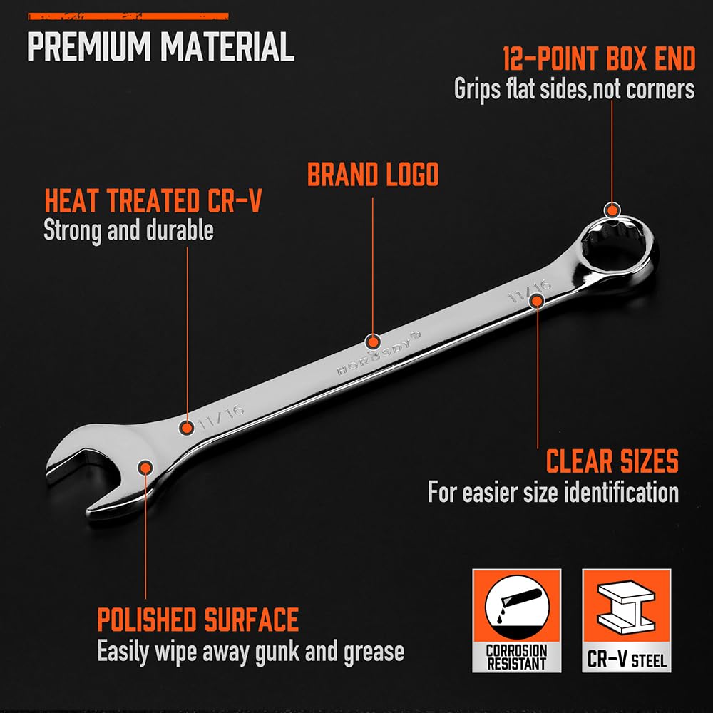 HORUSDY Large Wrench Set with Rolling Pouch | Metric | 6-Piece | 23mm, 24mm, 26mm, 27mm, 30mm, 32mm | 12 Point | Chrome Vanadium Steel