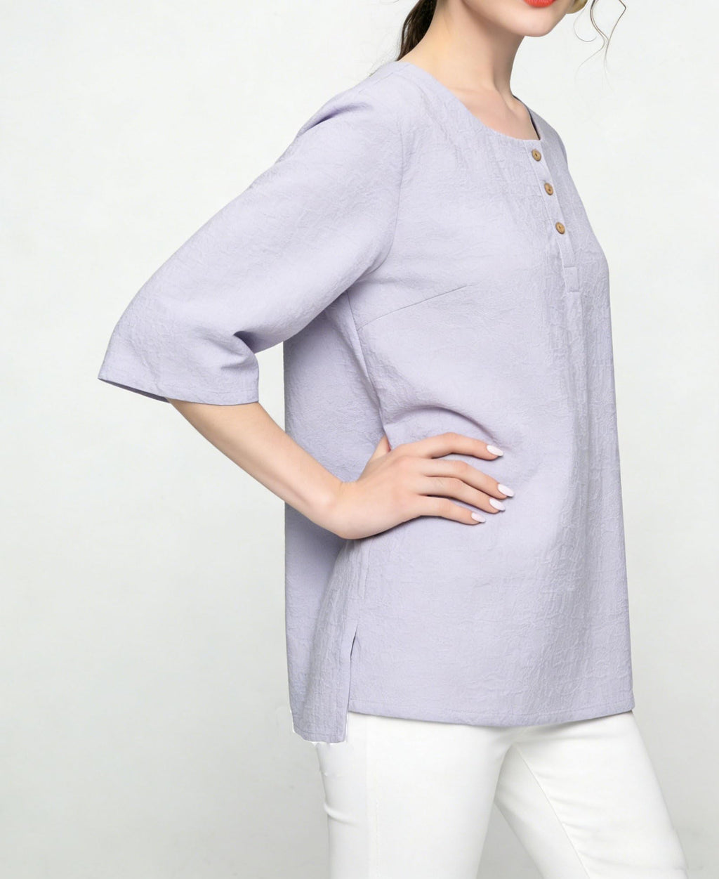 Minibee Women's 3/4 Sleeve Cotton Linen Jacquard Blouses Top T-Shirt