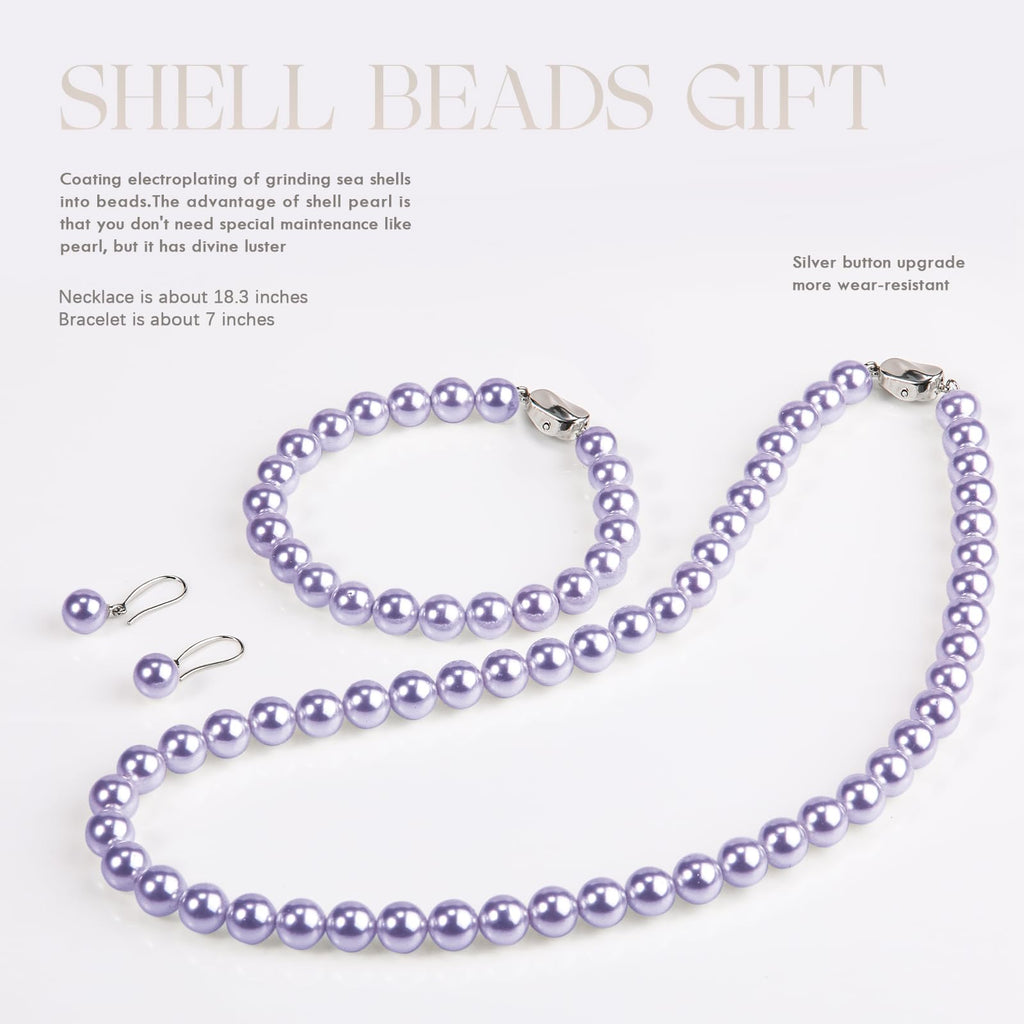 AOOVOO Pearl Necklace Set for Women, 8mm Round Shell Pearl Includes Stunning Bracelet and Dangle Earrings 3 Piece Jewelry, Birthday Christmas Gift for Mom Wife Sister Best Friend, Gift Box