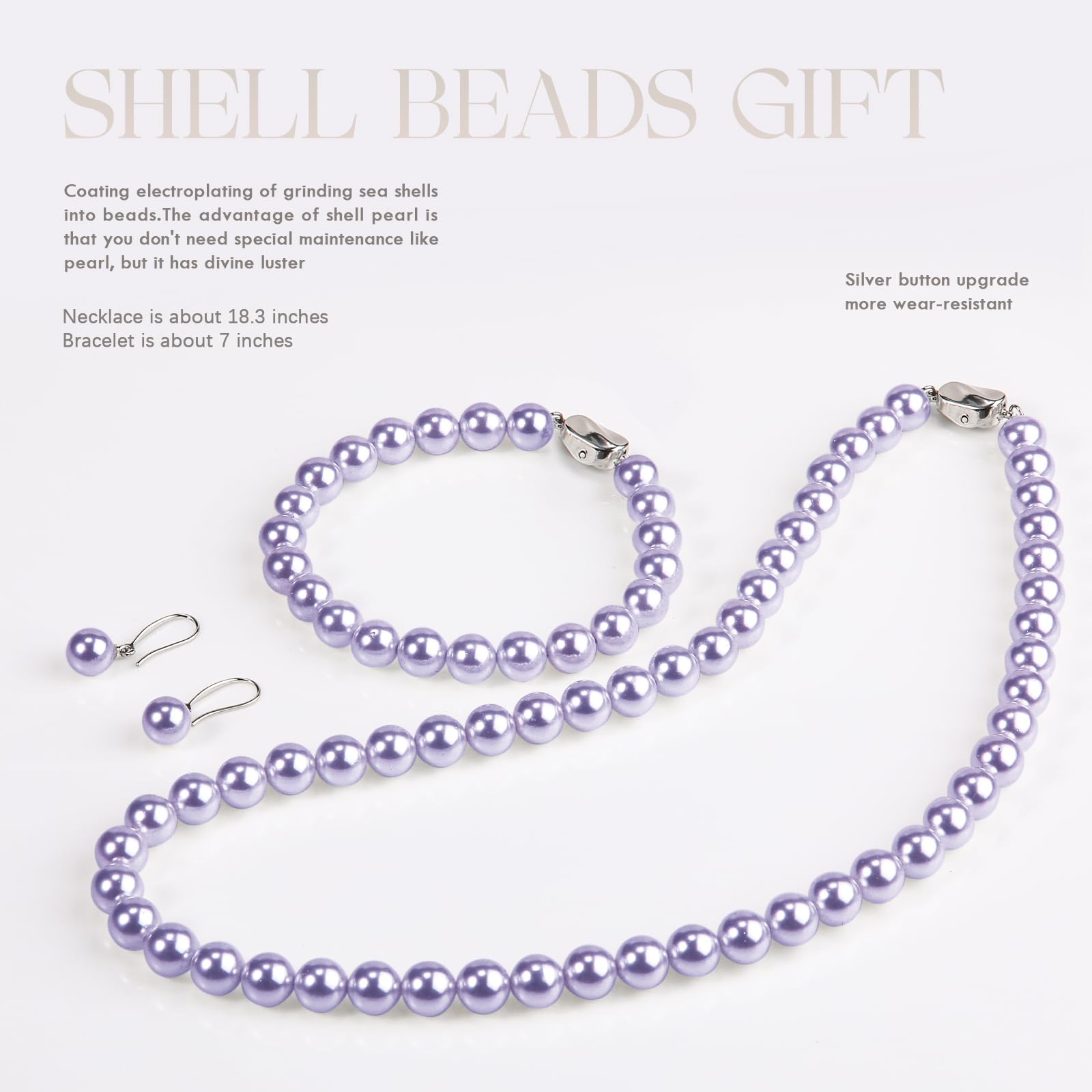AOOVOO Pearl Necklace Set for Women, 8mm Round Shell Pearl Includes Stunning Bracelet and Dangle Earrings 3 Piece Jewelry, Birthday Christmas Gift for Mom Wife Sister Best Friend, Gift Box