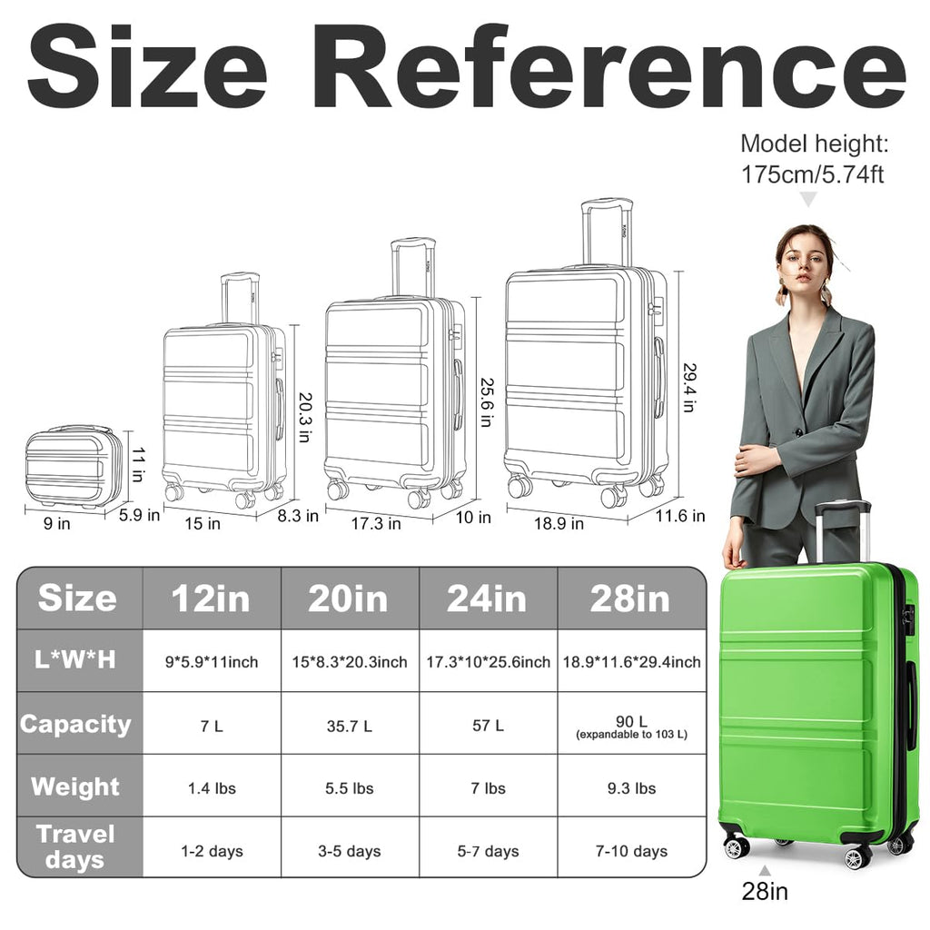 Kono Carry On Luggage Set Airline Approved Lightweight PC+ABS Carry On Suitcase with TSA Lock Spinner Wheels Durable Luggage Hardside Apricot Blue