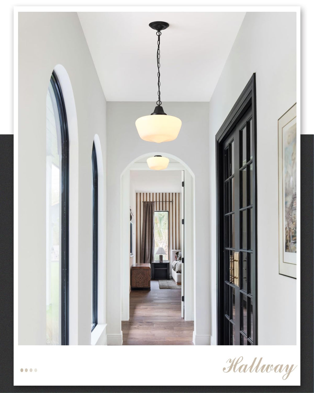 Schoolhouse Light Fixture, 12 Inch Black Finish with Milk Glass Semi Flush Mount Ceiling Light, Ceiling Light Fixture for Kitchen Hallway Entryway (Type C Pendant Light)