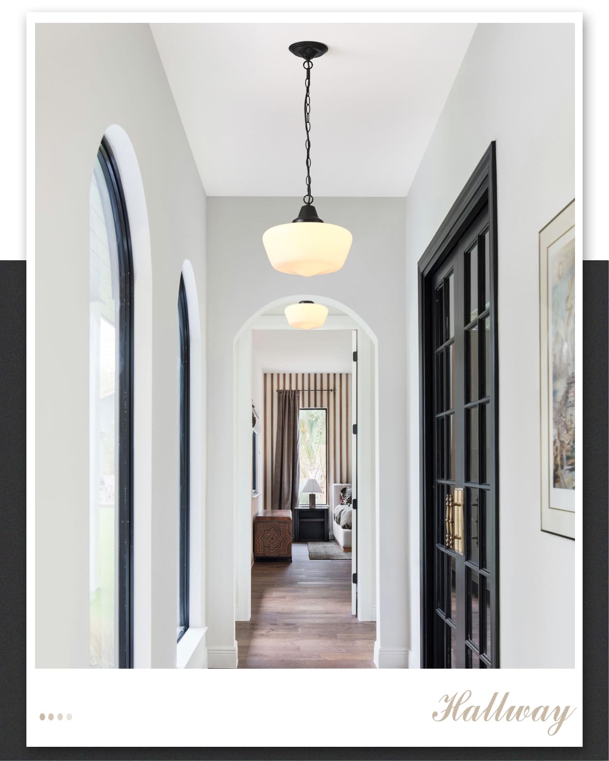 Schoolhouse Light Fixture, 12 Inch Black Finish with Milk Glass Semi Flush Mount Ceiling Light, Ceiling Light Fixture for Kitchen Hallway Entryway (Type C Pendant Light)