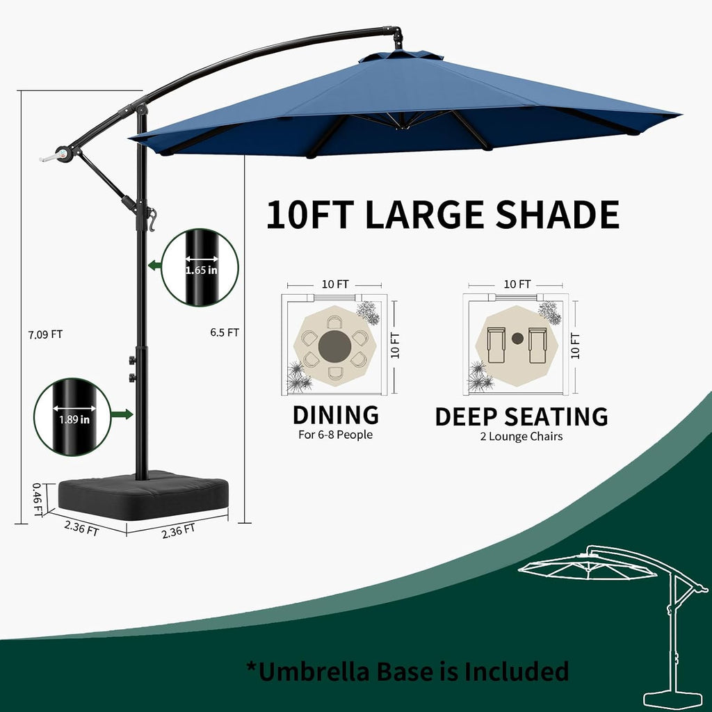 OLILAWN 10ft Patio Umbrella with Base Included, Outdoor Offset Cantilever Umbrella w/Upgraded Yarn-dyed Fabric Shade, Sturdy 8 Rids, Easy Tilt Adjustment, for Pool Deck Porch Backyard Garden,Navy Blue