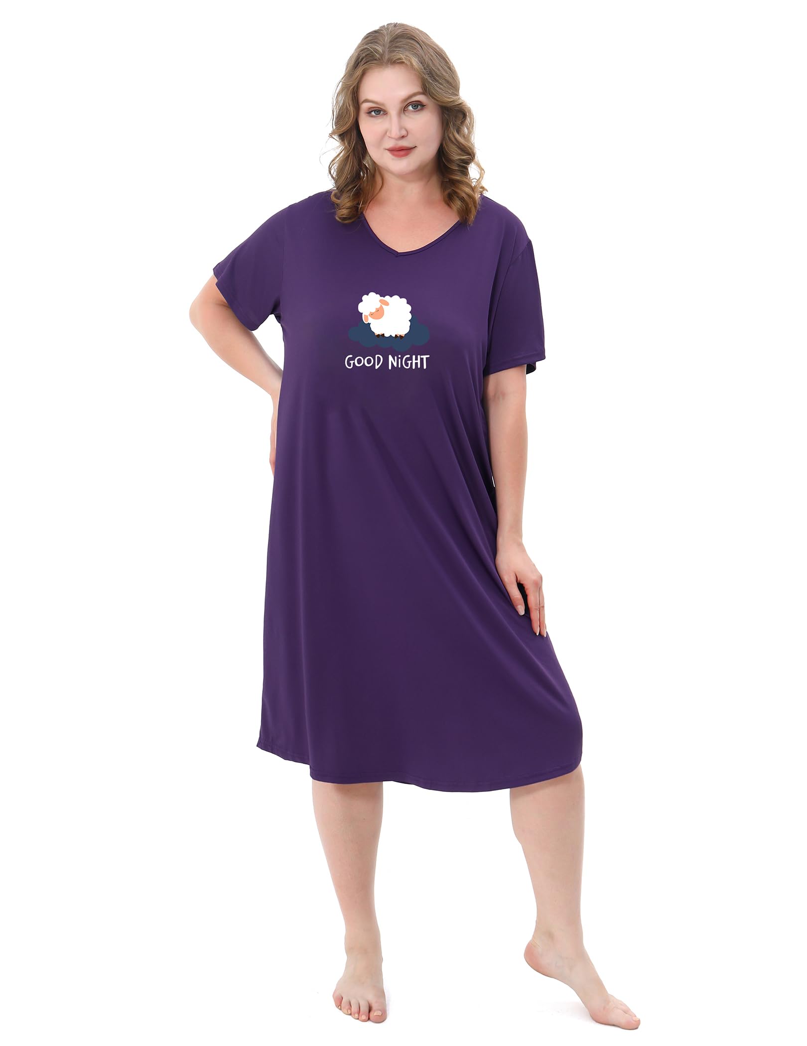 3 Pack Plus Size Women's Nightgown Soft Print Nightshirts for Women Short Sleeve Sleepwear