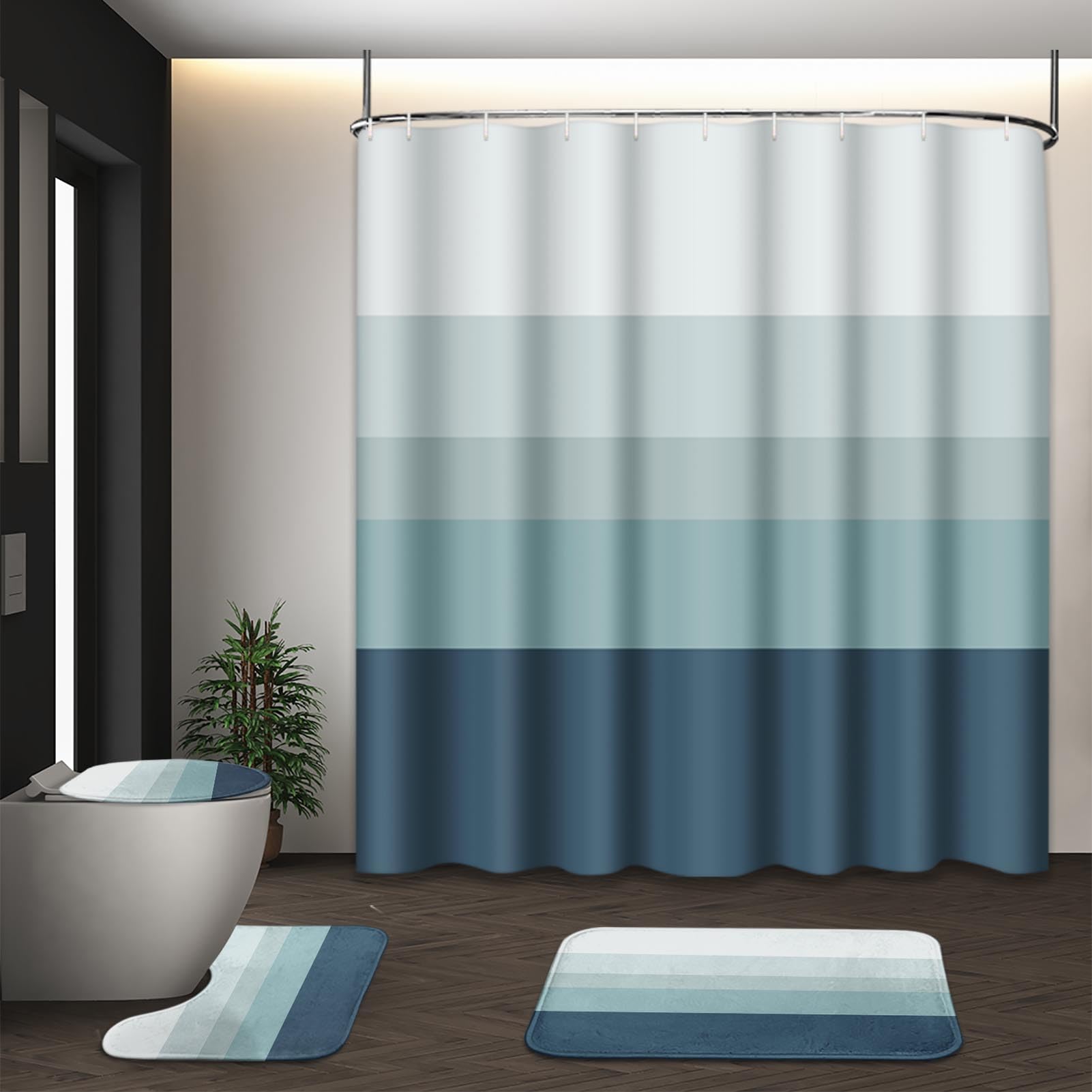 Beige Geometric Shower Curtain Set with Toilet Lid Cover and Non-Slip Rugs for Bathroom, Black Grey White Checkered 4 Pcs Shower Curtain, Modern Abstract Bathroom Set with 12 Hooks