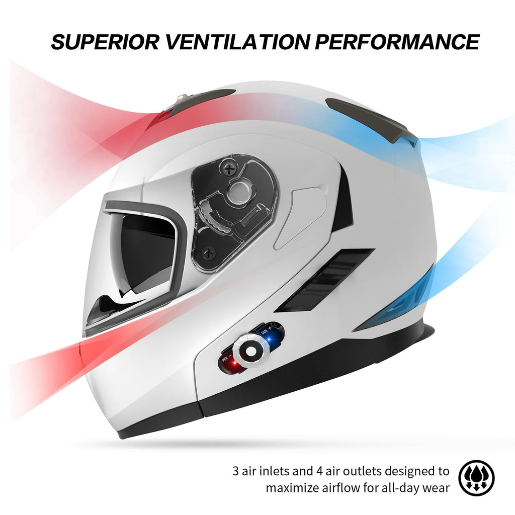 FreedConn BM2-S Bluetooth Motorcycle Helmet, Flip-Up Modular Motorbike Helmet, 500M Connectivity for 2-3 Riders, Voice Dial, Hands-Free Call, MP3, FM, DOT Certified (Medium, Gloss Black)