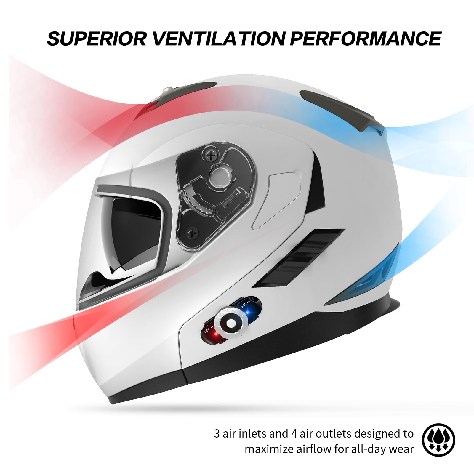FreedConn BM2-S Bluetooth Motorcycle Helmet, Flip-Up Modular Motorbike Helmet, 500M Connectivity for 2-3 Riders, Voice Dial, Hands-Free Call, MP3, FM, DOT Certified (Medium, Gloss Black)
