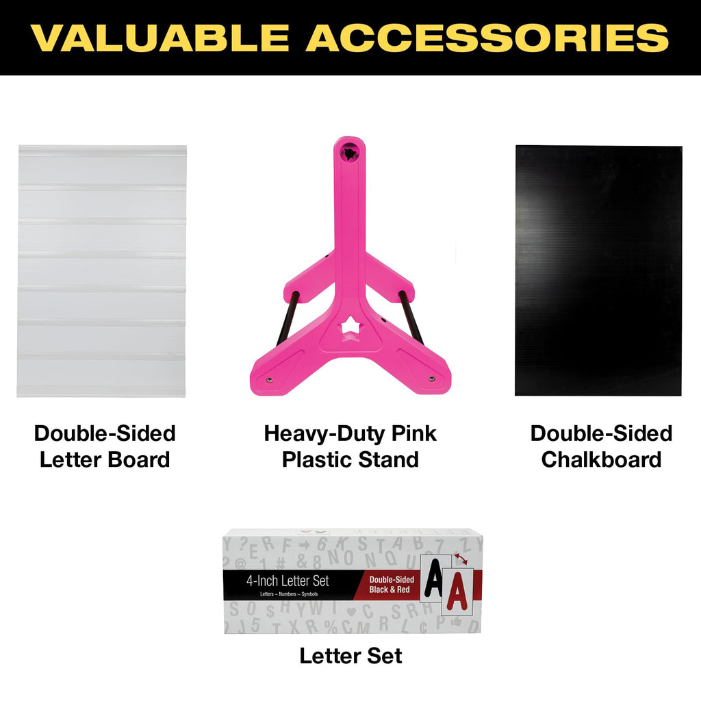 Swinging Changeable Message Sidewalk Sign: 24" x 36" Sign with 792 Pre-Cut Double Sided Letters and Storage Box. Includes Black Board & Letter Board (Black Color Legs)