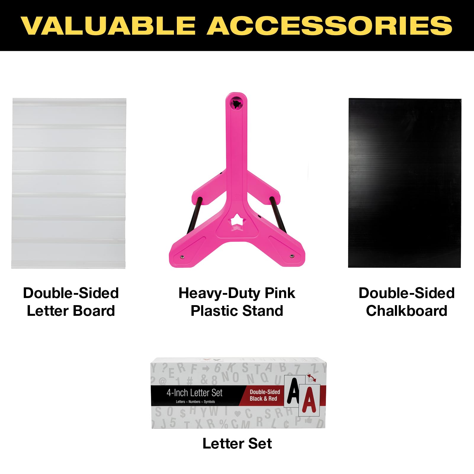 Swinging Changeable Message Sidewalk Sign: 24" x 36" Sign with 792 Pre-Cut Double Sided Letters and Storage Box. Includes Black Board & Letter Board (Black Color Legs)