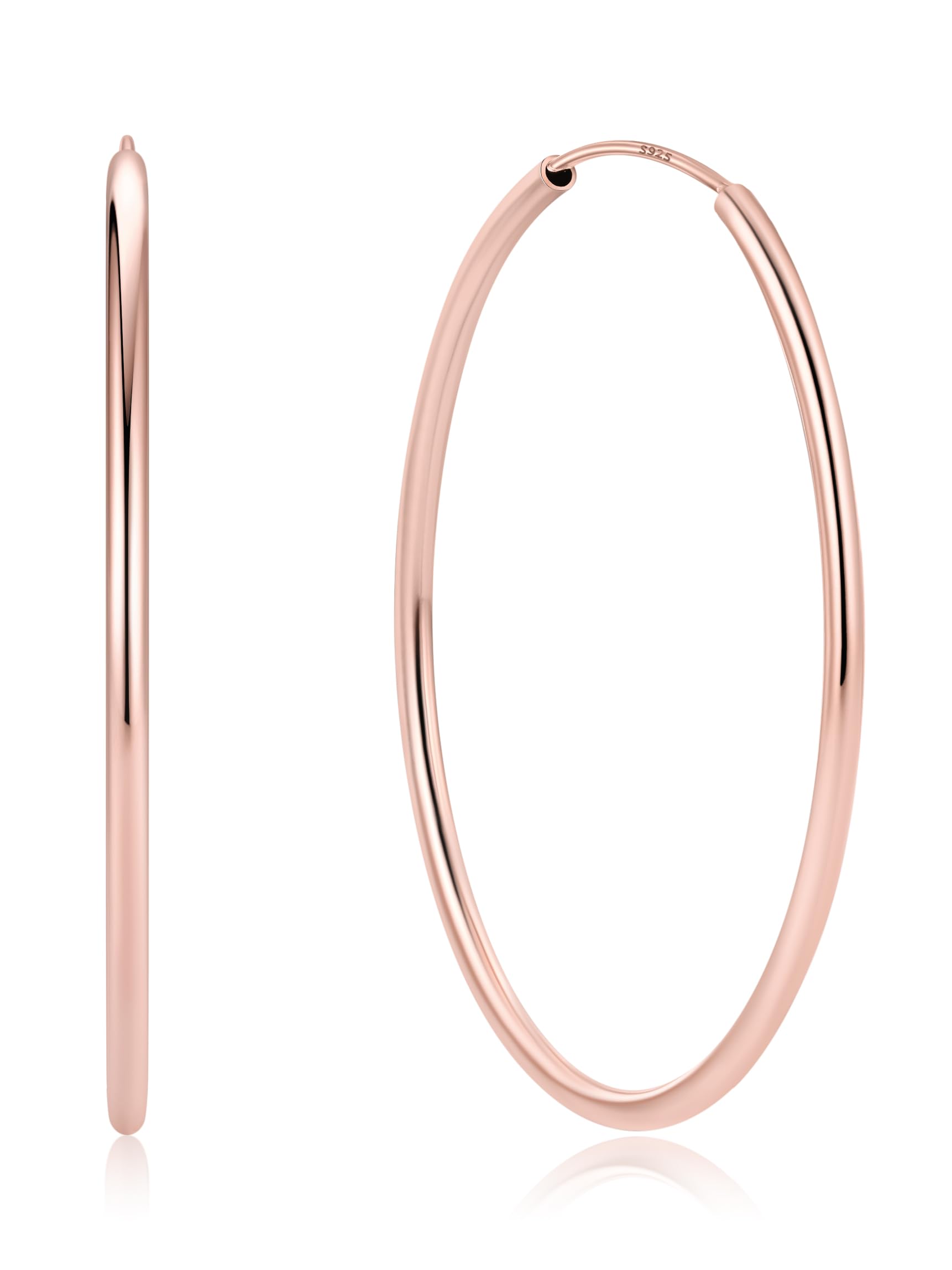 ChicSilver 925 Sterling Silver Hoop Earrings for Women Hypoallergenic, Lightweight Large Gold Plated Silver Hoop Earrings, Endless Hoops Earring 20/30/40/50/60/70MM