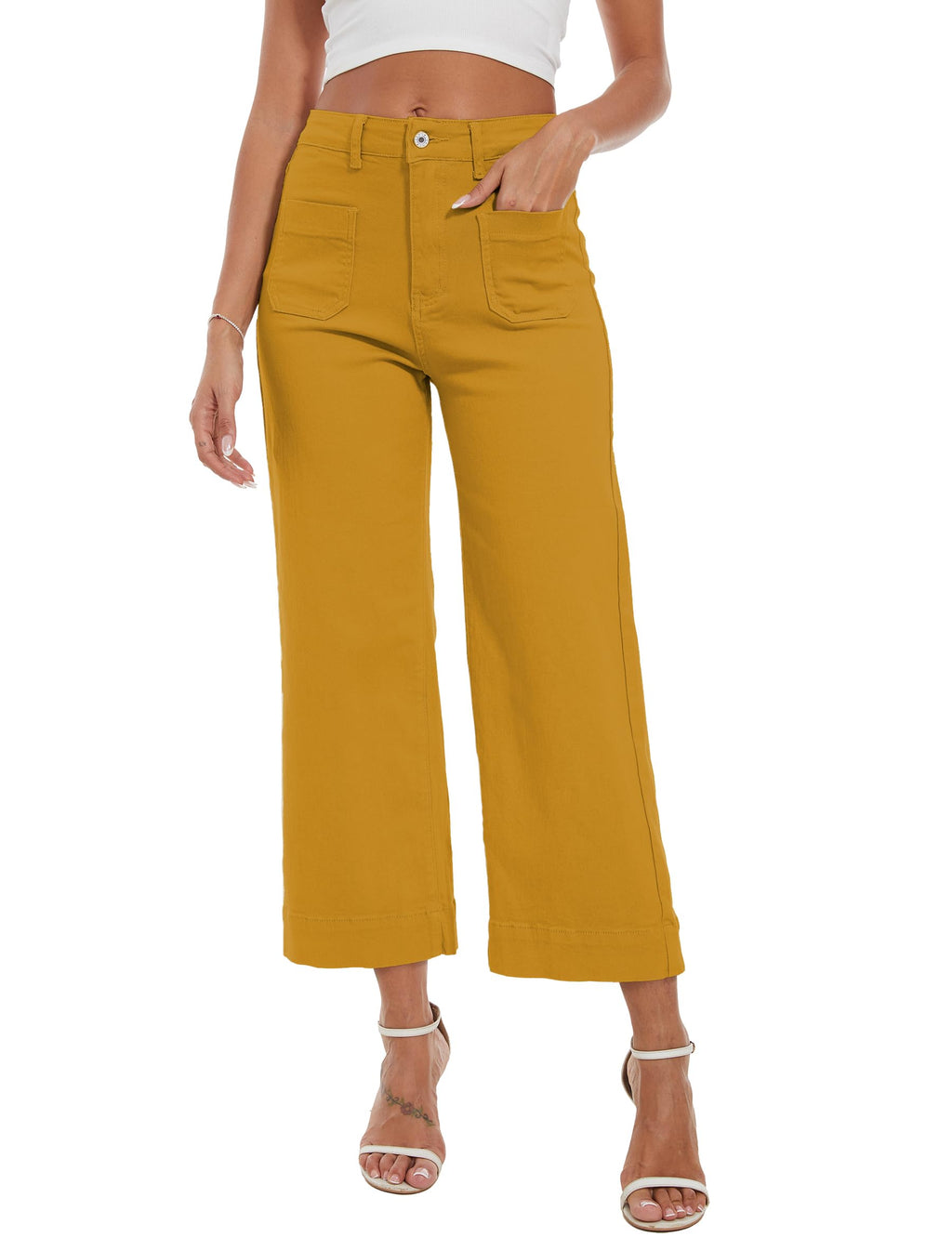 Wide Leg Jeans for Women Trendy High Waisted Flare Jeans Cropped Pants Stretchy Baggy