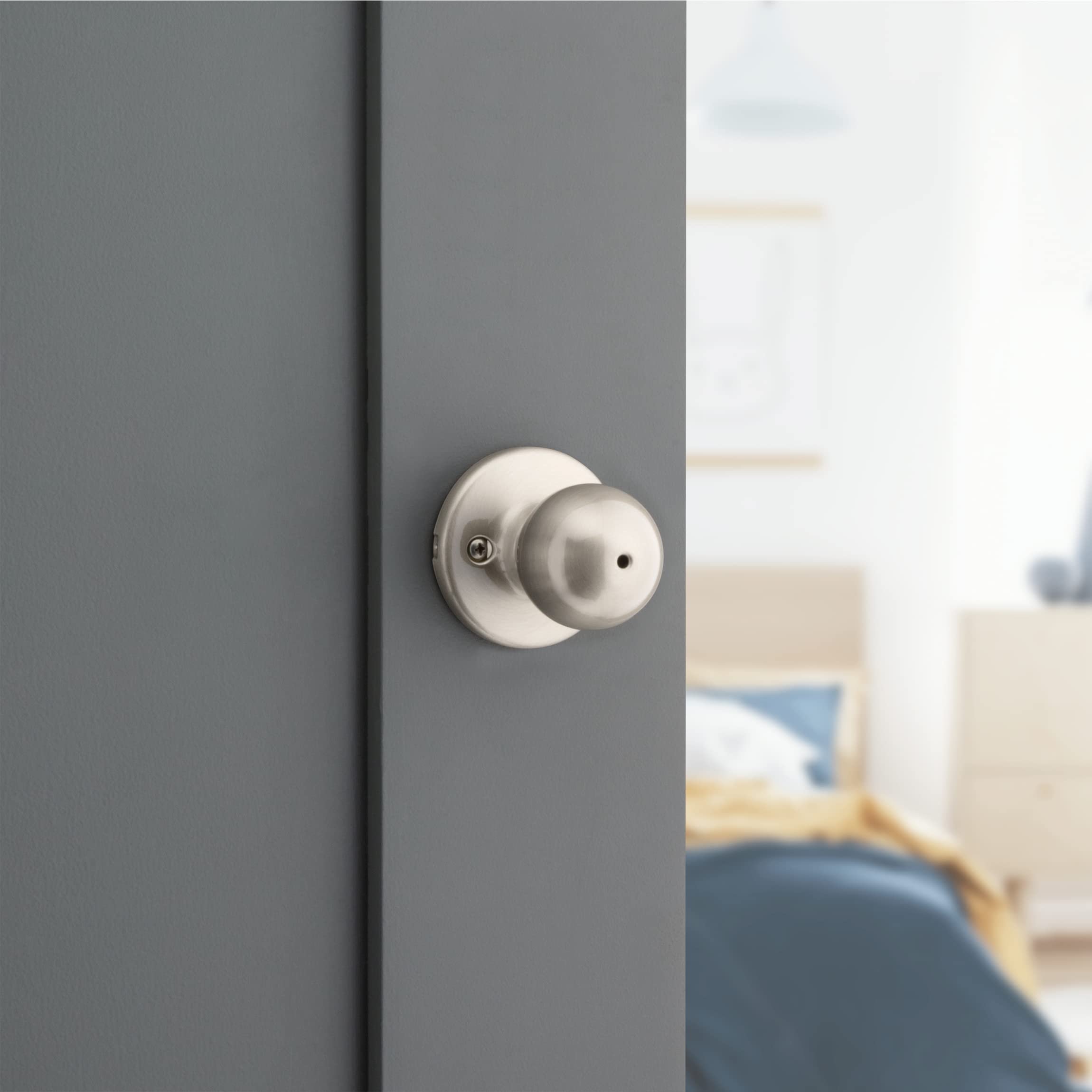 Kwikset Polo Dummy Door Knob, Single Sided Handle for Closets, French Double Doors, and Pantry, Matte Black Non-Turning Interior Push/Pull Door Knob, with Microban Protection