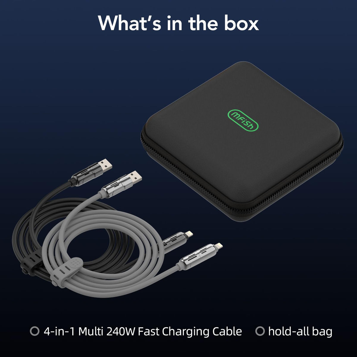 240W 4-in-1 Fast Charging Cable, Black, 3.3FT