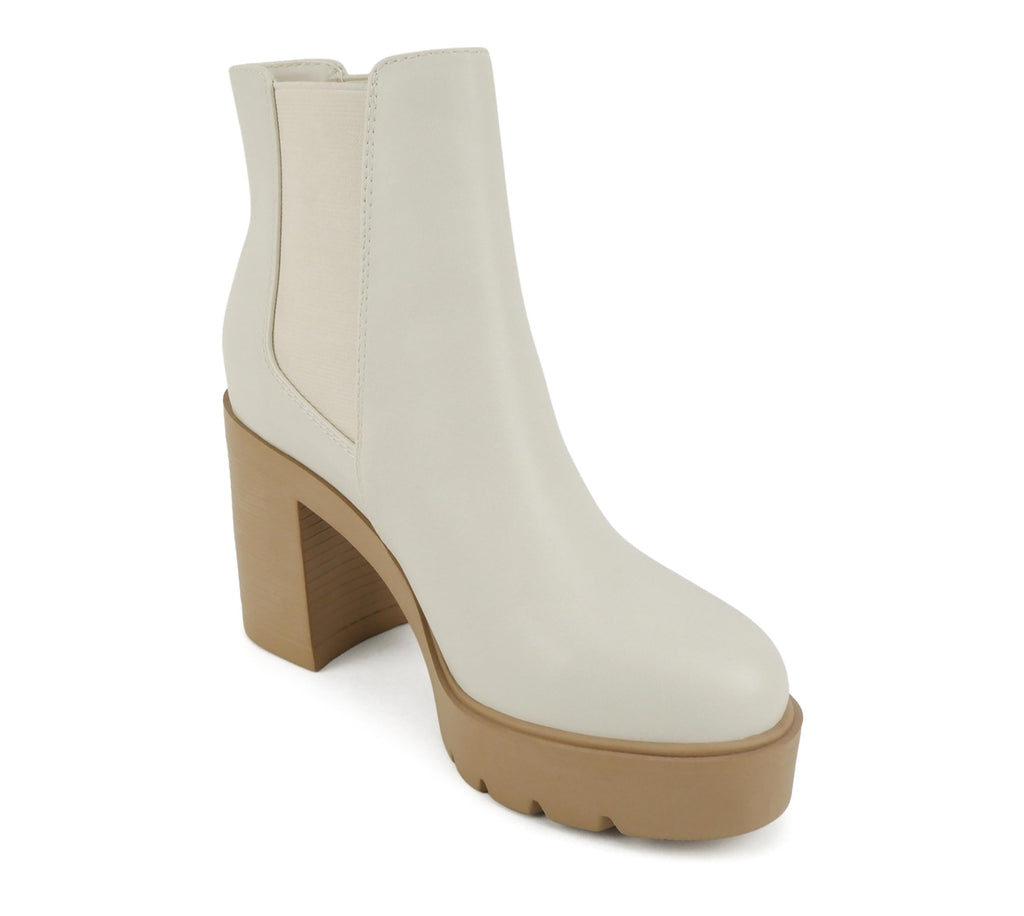 Soda EDITOR ~ Women Lug Sole High Heel Chelsea Fashion Ankle Boot w/Double Elastic Gore