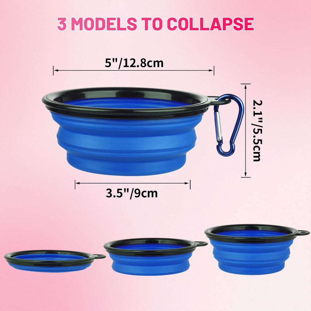 Dog Bowl Pet Collapsible Bowls, 2 Pack Collapsible Dog Water Bowls for Cats Dogs, Portable Pet Feeding Watering Dish for Walking Parking Traveling with 2 Carabiners (Small, Black & Pink)