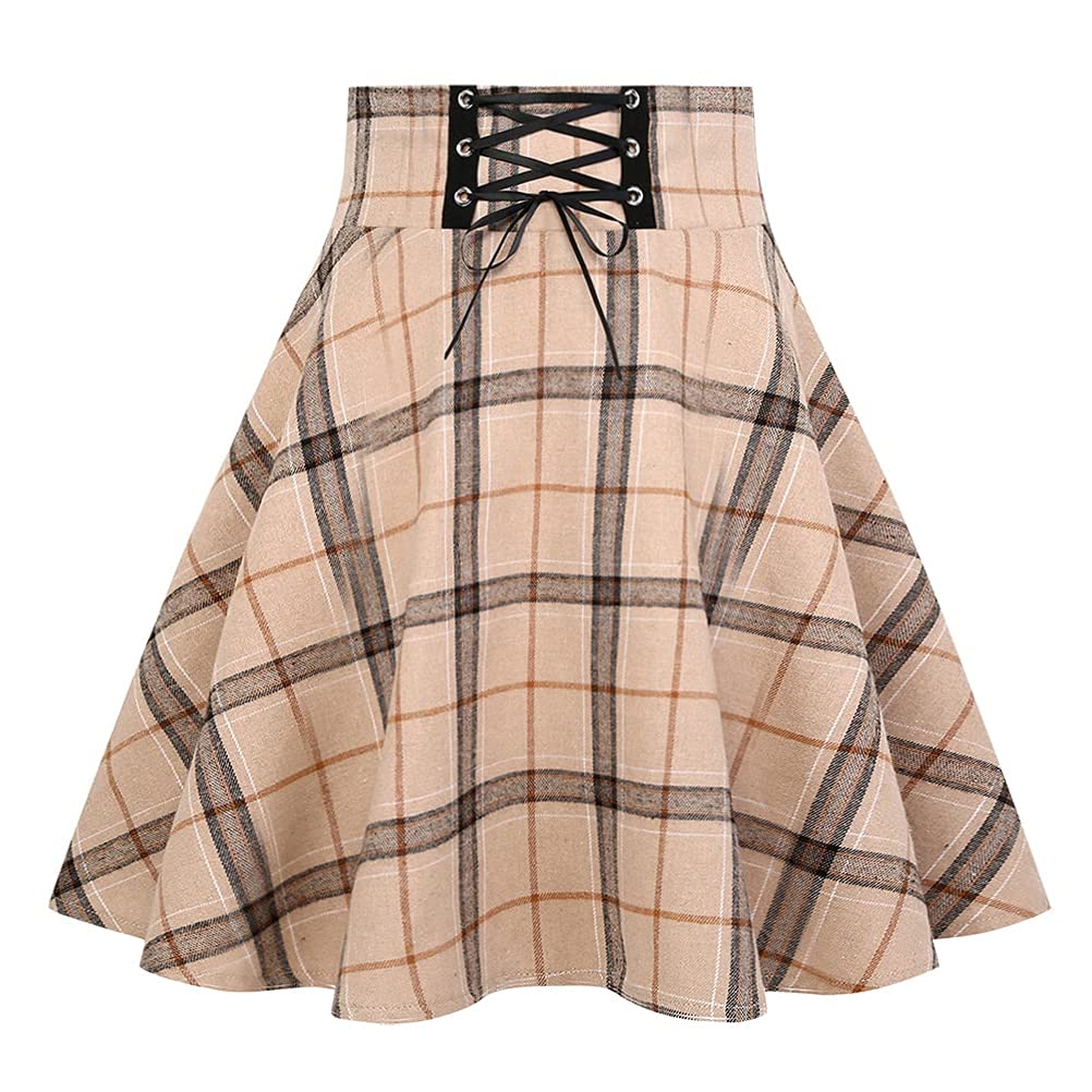 IDEALSANXUN Gothic Plaid Mini Skirts for Women Short High Waist Plaid Skirts