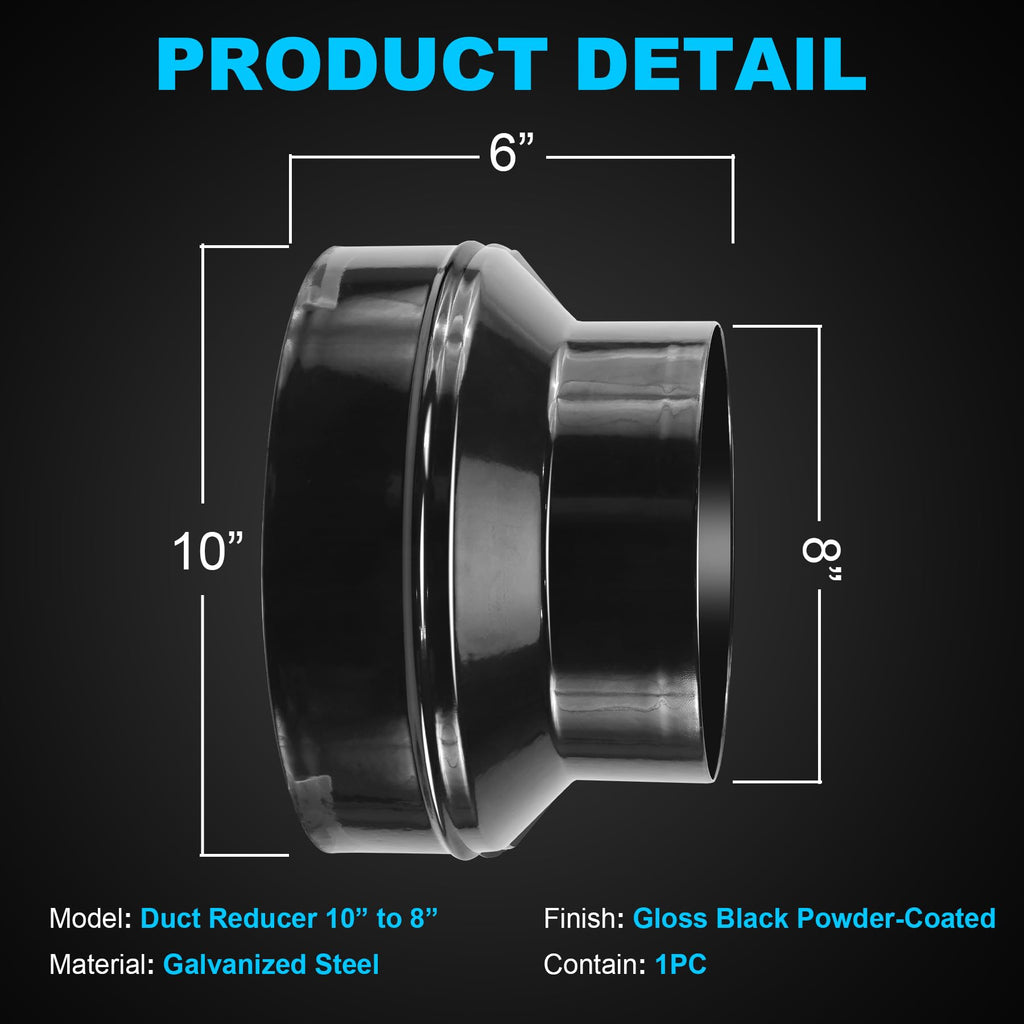 Duct Reducter 6 to 4 Air Ducting Reducer Increaser Air Duct Adapter or Round Metal Pipe Reducer for Bathroom Kitchen Ventilation Systems - Black