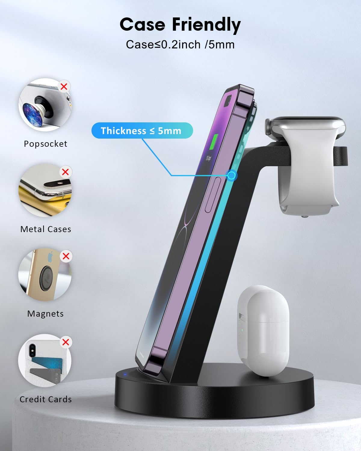 3 in 1 Charging Station for Apple Device, Wireless Charger for iPhone 17 16e 16 15 14 13 12 11 Pro Max & Apple Watch iWatch - Charging Stand Dock for AirPods