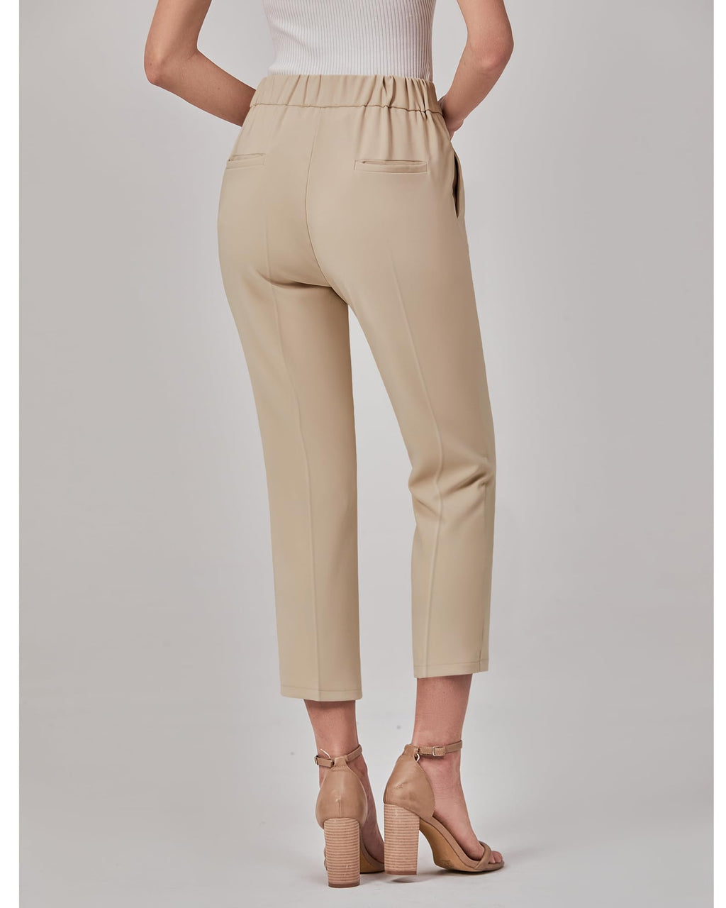 GRAPENT Capri Pants for Women High Waisted Pull On Dress Pants Slim Straight Leg Stretchy Waist Capris Trousers Pants