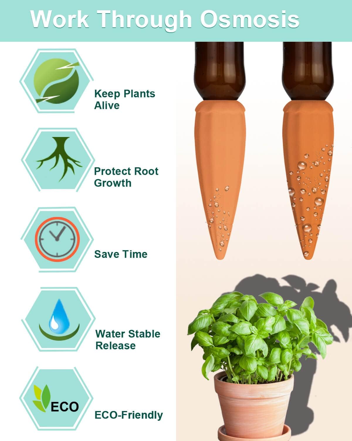 vensovo Terracotta Self Watering Spikes - 24 Pcs Potted Plant Watering Devices Vacation Self-Watering Stakes for Outdoor, Indoor Plants, Wine Bottle
